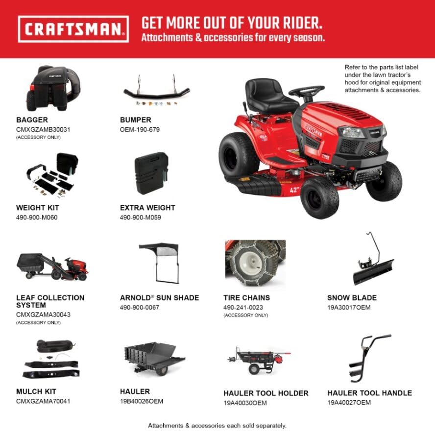 Craftsman 42" Gas Riding Lawn Mower with 17.5 HP* Briggs and Stratton Single-Cylinder Engine, Gas Lawn Tractor with 7-Speed Transmission, Red/Black - Image 3