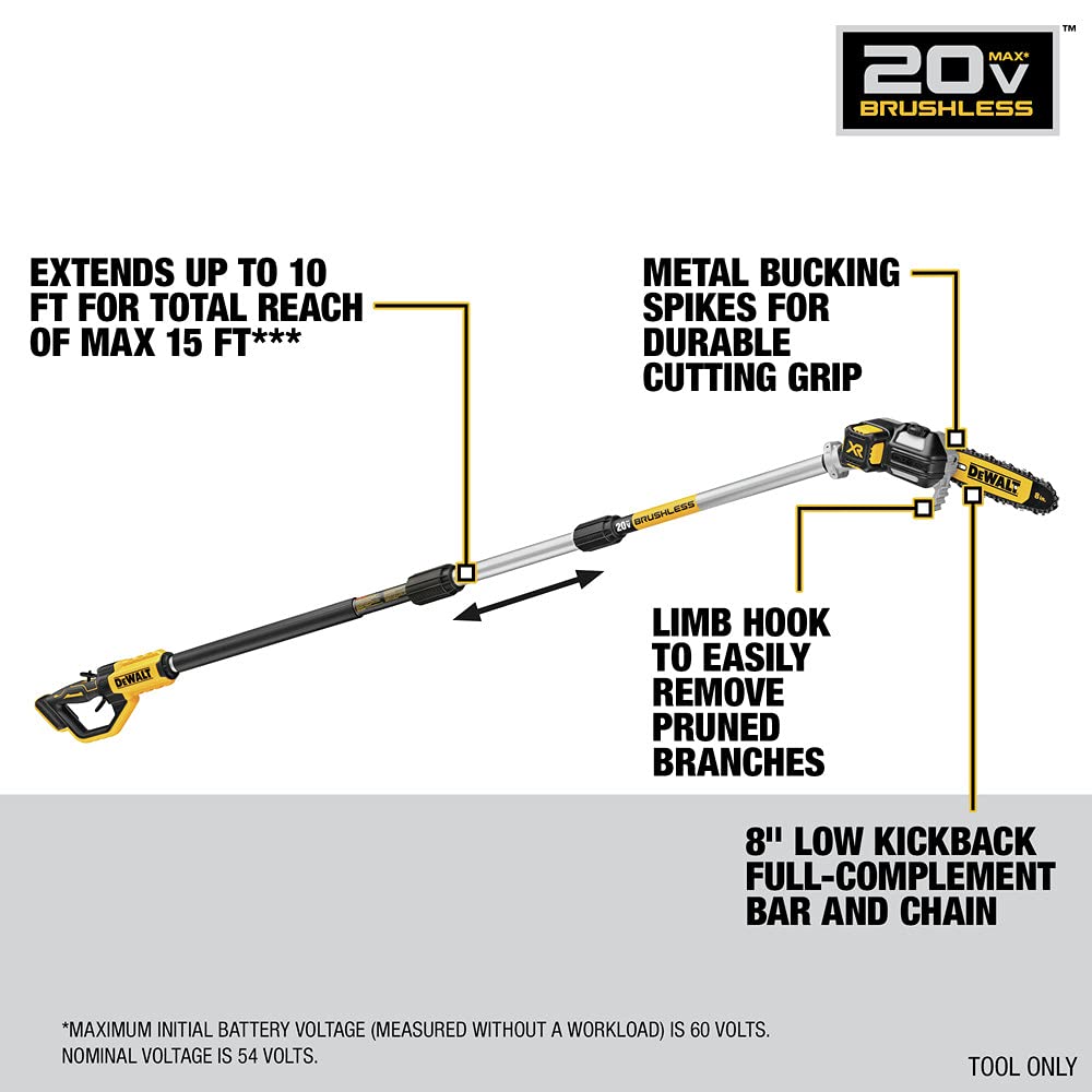 DEWALT 20V MAX* XR® Brushless Cordless Pole Saw (Tool Only-Battery & Charger not included) (DCPS620B) - Image 4