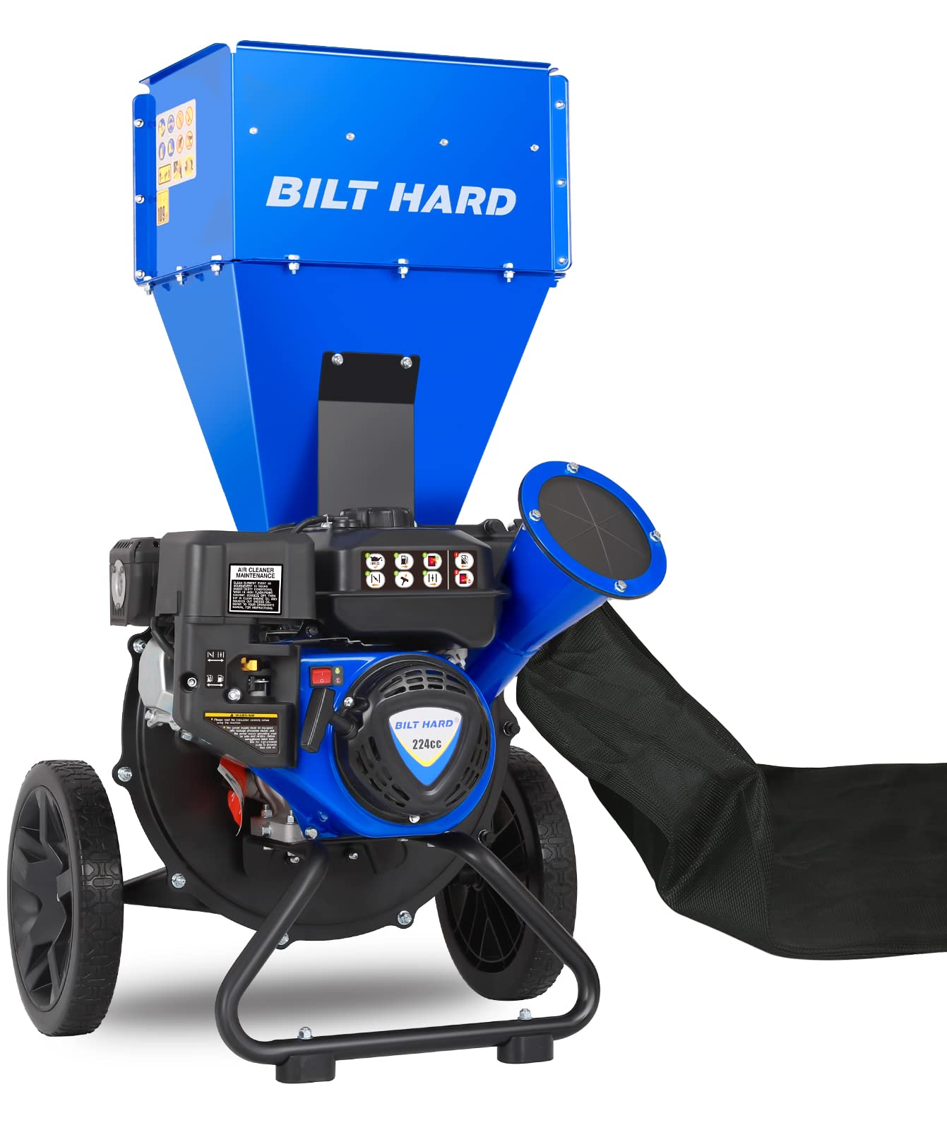 BILT HARD Wood Chippers Gas Powered - 7.5 HP 224cc Gas Powered Shredder, 2 in 1 Multi-Function Heavy Duty, 3" Max Wood Diameter Capacity with Collection Bag