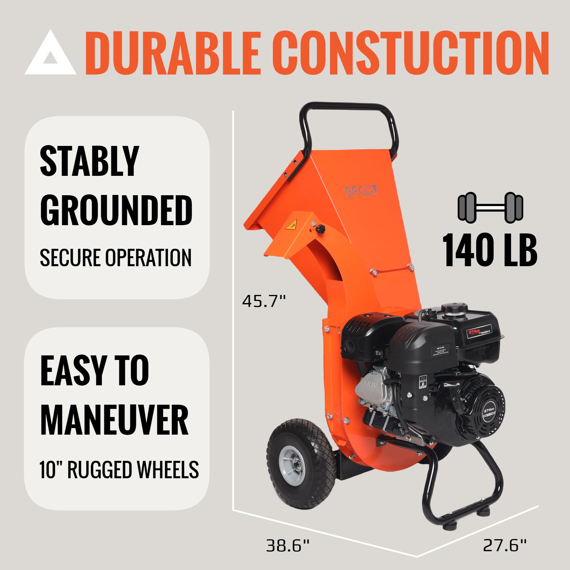 EFCUT C40 Wood Chipper 4" inch Max Diameter Capacity 9 HP 274cc Gas Powered Engine Heavy Duty Shredder Mulcher - Image 6