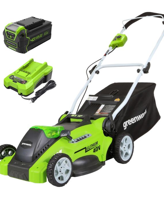 Greenworks 40V 16" Cordless Lawn Mower, Ultra-Light Push Mower with 4.0Ah Battery & Charger(75+ Tool Compatibility, 45Min Runtime)