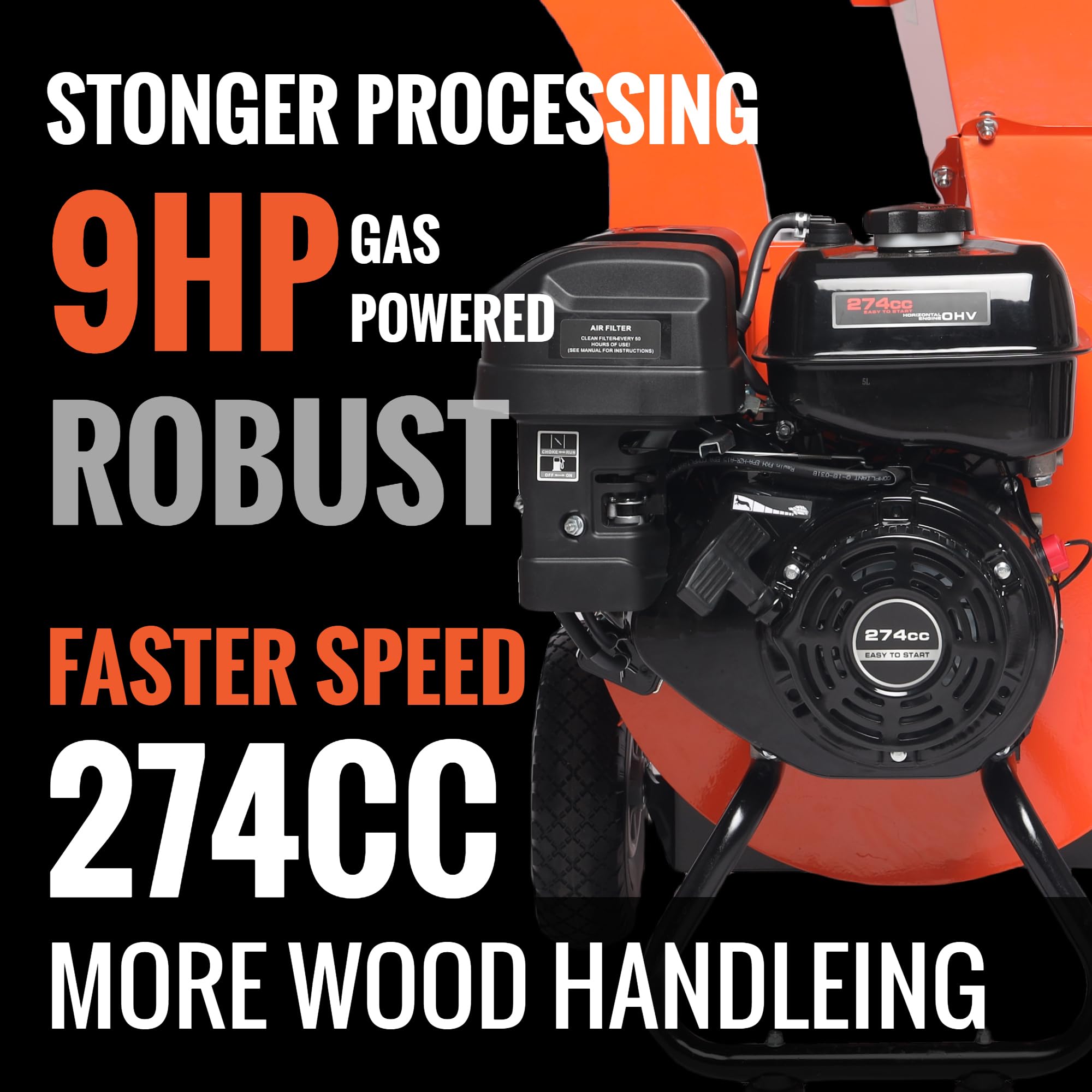 EFCUT C40 Wood Chipper 4" inch Max Diameter Capacity 9 HP 274cc Gas Powered Engine Heavy Duty Shredder Mulcher - Image 5