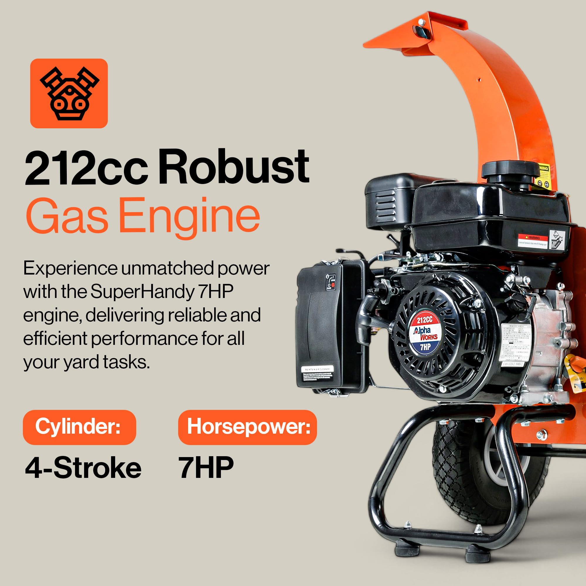 SuperHandy Mini Wood Chipper Shredder Mulcher Heavy Duty 7HP Compact Design 3" Inch Max Capacity - Image 6