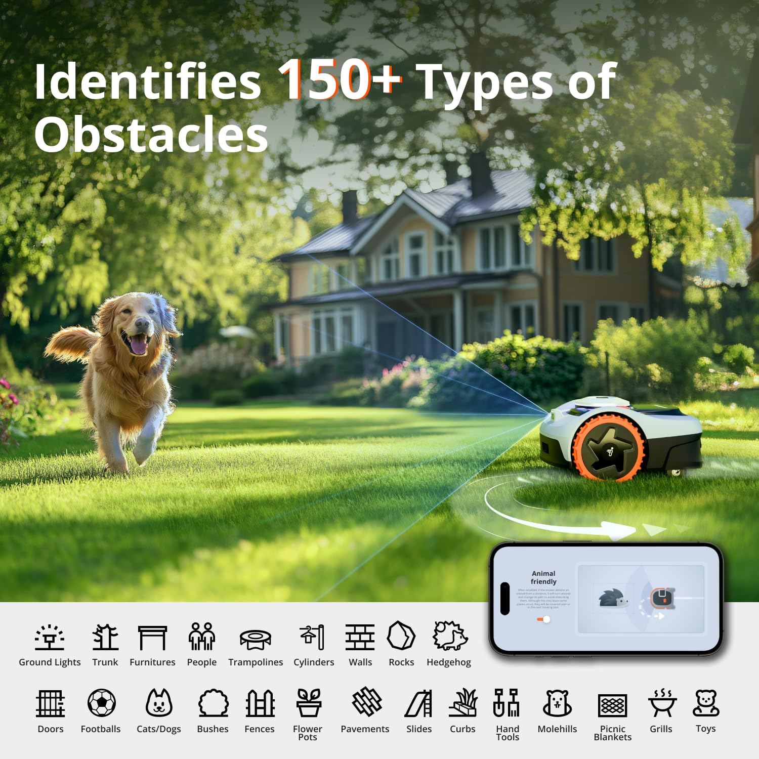 Segway Navimow i105N Robot Lawn Mower Perimeter Wire Free 1/8 Acre RTK+Vision Robotic Lawnmower, AI-Assisted Mapping, Virtual Boundary, APP Control, 58dB(A) Quiet, Multi-Zone Management - Image 5