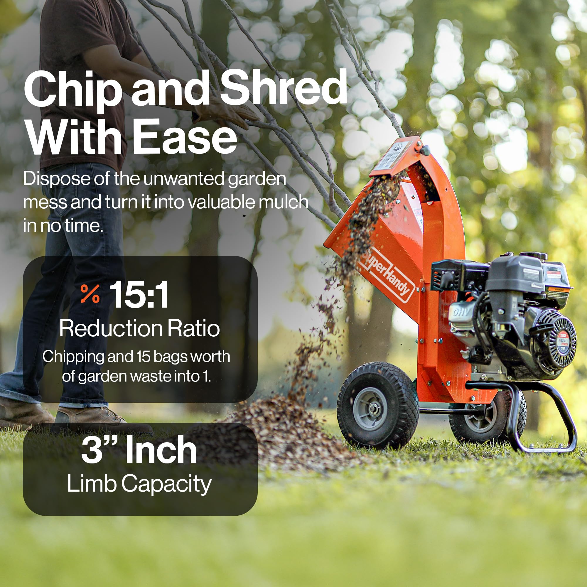 SuperHandy Mini Wood Chipper Shredder Mulcher Heavy Duty 7HP Compact Design 3" Inch Max Capacity - Image 7