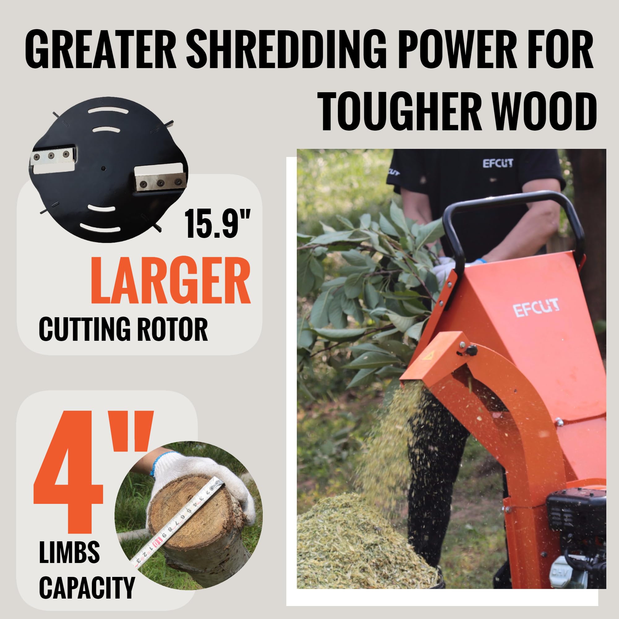 EFCUT C40 Wood Chipper 4" inch Max Diameter Capacity 9 HP 274cc Gas Powered Engine Heavy Duty Shredder Mulcher - Image 4