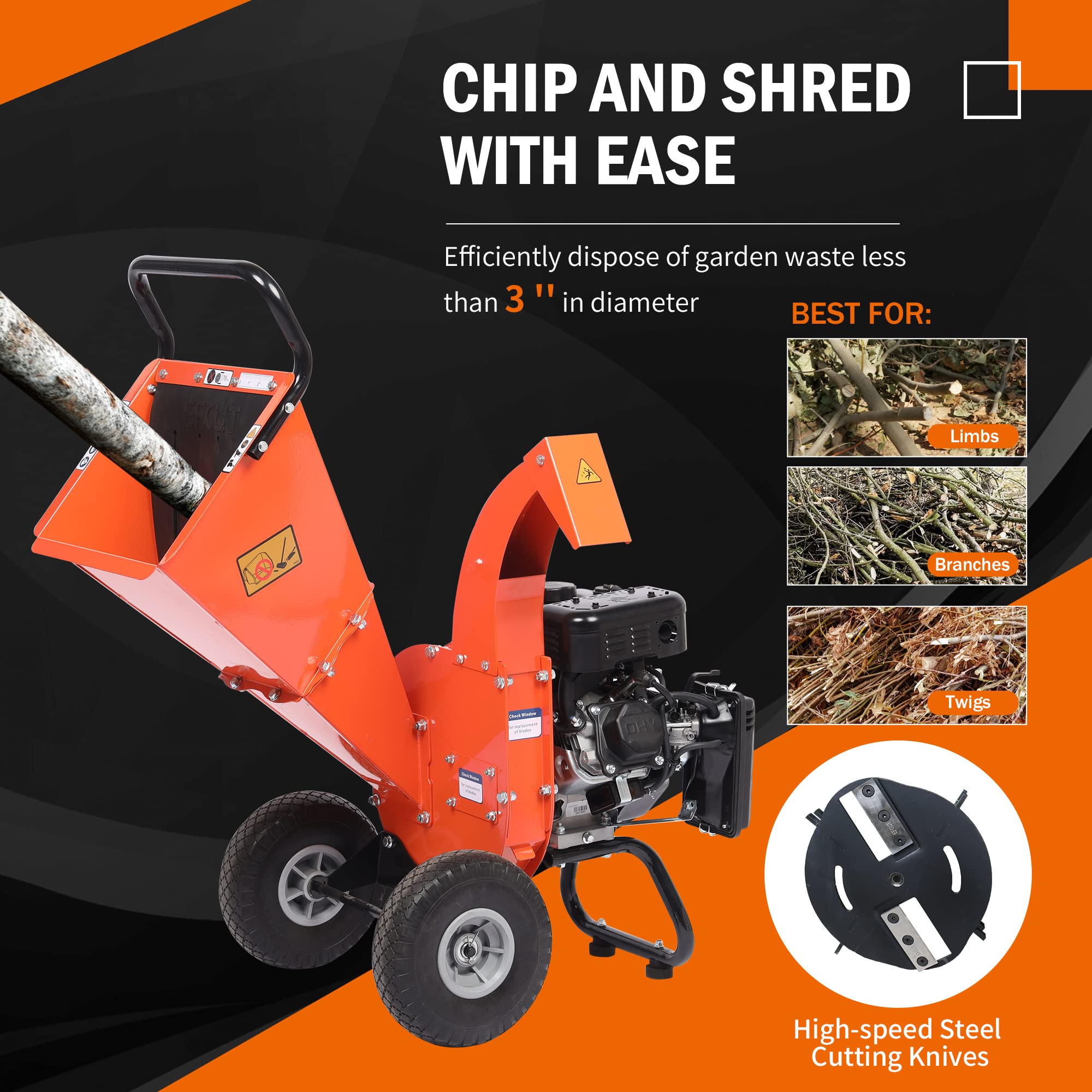 EFCUT C30 LITE Wood Chipper Shredder Mulcher Heavy Duty 7 HP 212cc Gas Powered 3 Inch Max Capacity 1-Year Warranty After Product Registration - Image 5