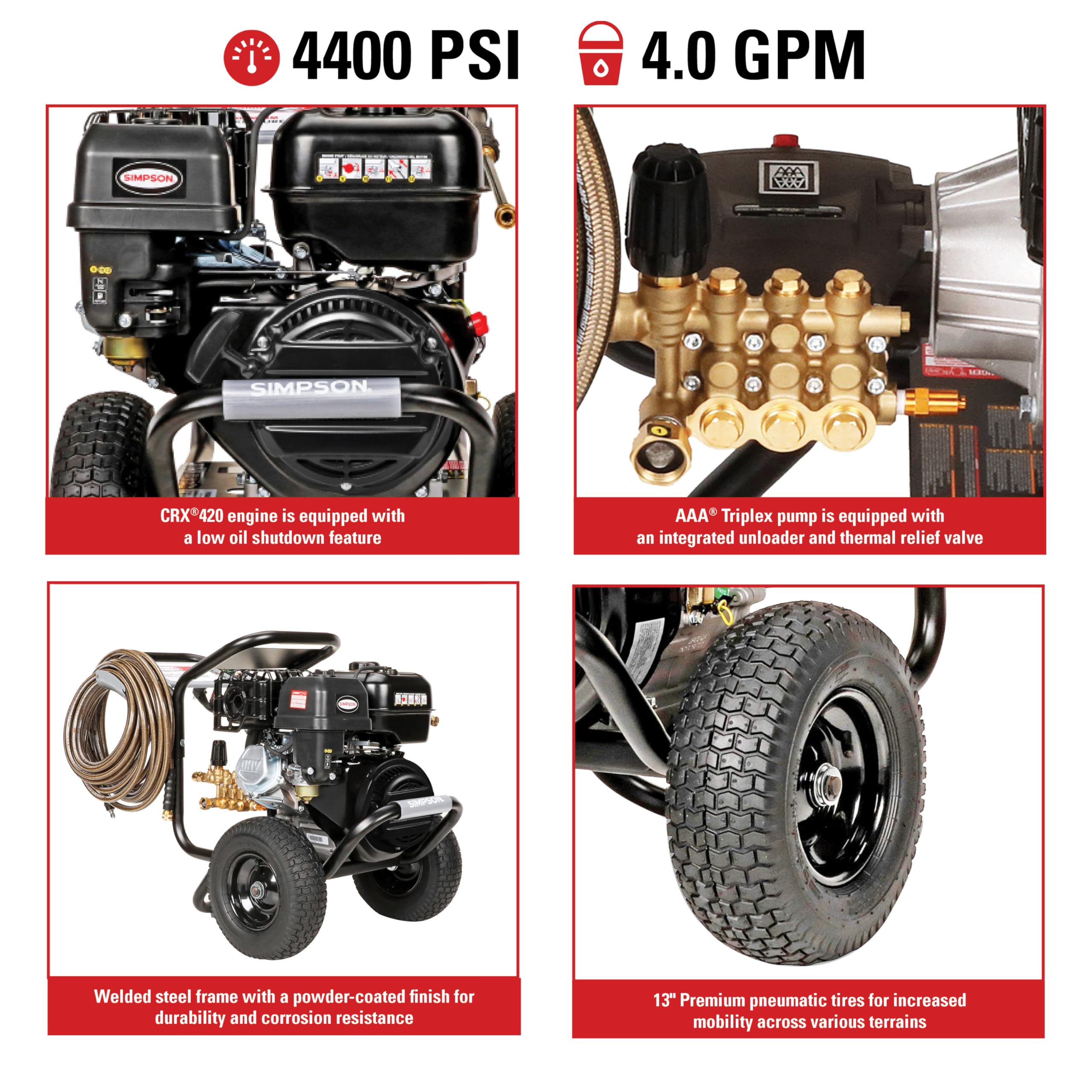 Simpson 4400 PSI Gas Pressure Washer, 4.0 GPM Commercial Power Washer, Cold Water, 50' Hose, PowerShot, 49-State Compliant (PS60843) - Image 12